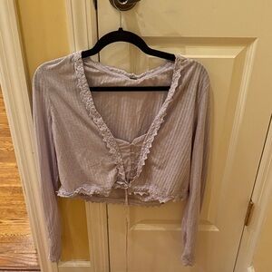 Free People Lilac Lace-Edged Blouse